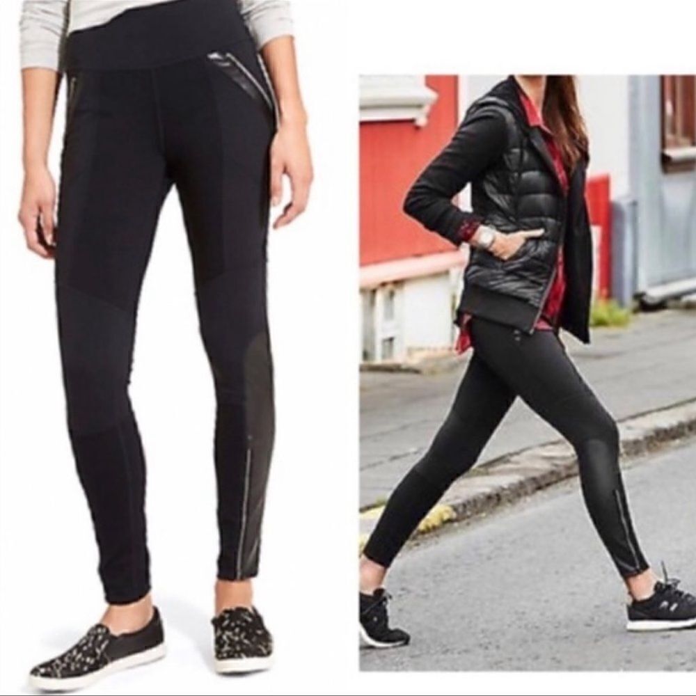 Athleta Ponte Luxe Legging Faux Leather Moto Black M